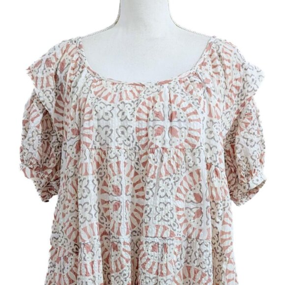 Cleobella Ferris Mini Babydoll Dress in Tile Print 100% Organic Cotton Seesucker - Picture 5 of 6